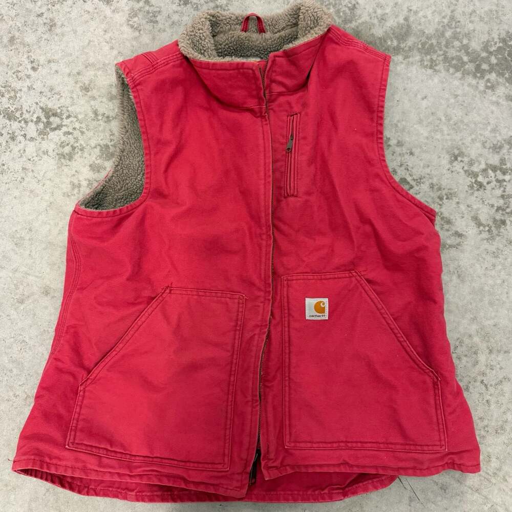 Carhartt Sherpa Lined Canvas Vest Red XL Y2K country western(16/18)